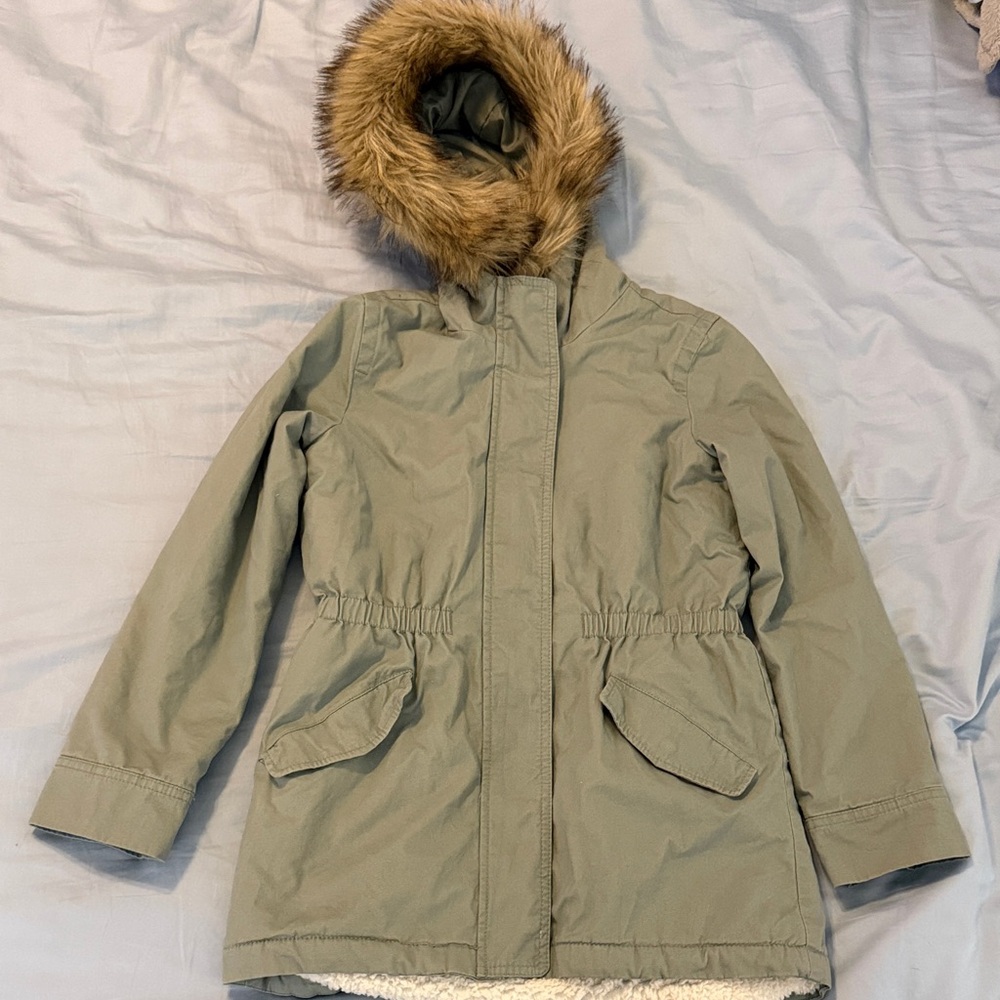 GAP Kids L Green Faux Fur Lined Jacket